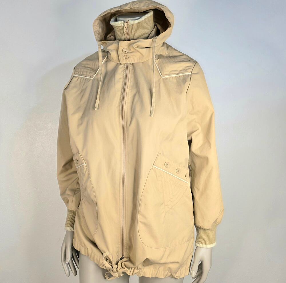 Vintage Beige Hooded Jacket Windbreaker Gorpcore Minimalist Utility Coat Size 16
